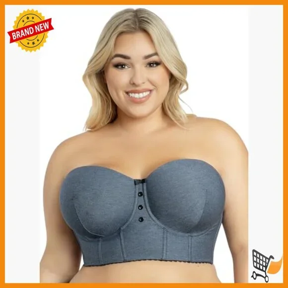 Strapless Longline Bustier, Denim Fabric, Full Coverage, Plus Sizes